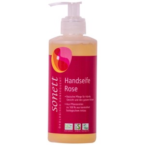 Sonett Handseife Rose 300 ml im rosa Kunststoff Spender. Flüssigseife mit Rosenduft für Hände und Körper.