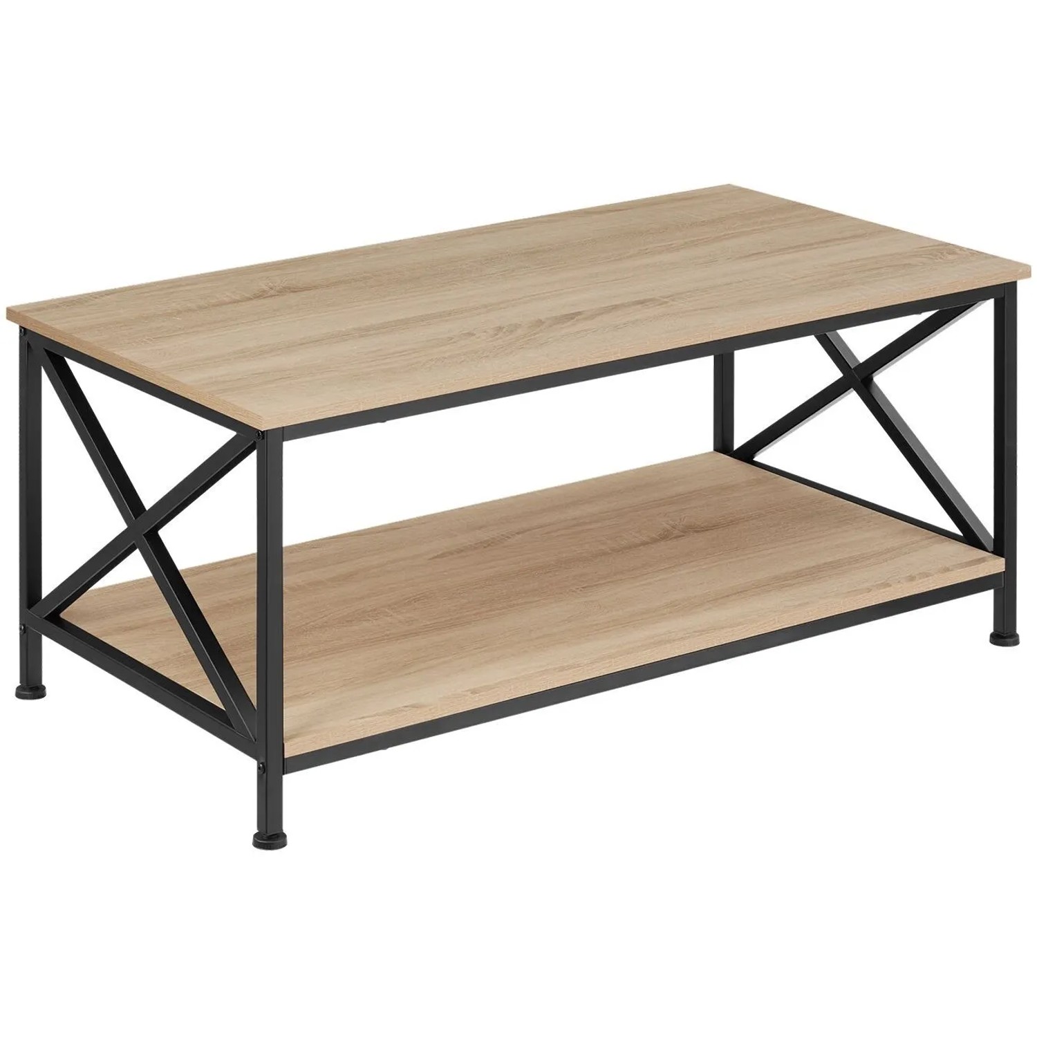 Tectake Couchtisch Pittsburgh Industrial Style Holz und Stahl  100 x 55 x 45 50 cm Industrial Holz Hell  Eiche Sonoma