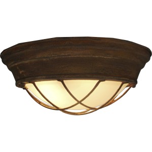 Runde Wand- und Deckenleuchte Typhoon im Vintage-Look, Metall Rost-Schwarz mit Glas.