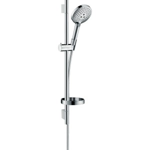Hansgrohe Raindance Select S Brauseset mit Brausestange und Seifenablage in Chrom.