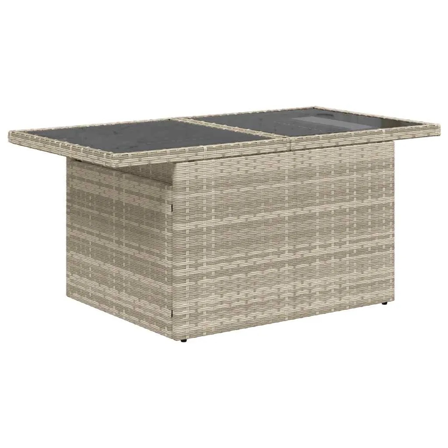 Hellgrauer vidaXL Gartentisch aus Polyrattan mit Glasplatte, Teil der 8-tlg. Sofagarnitur.