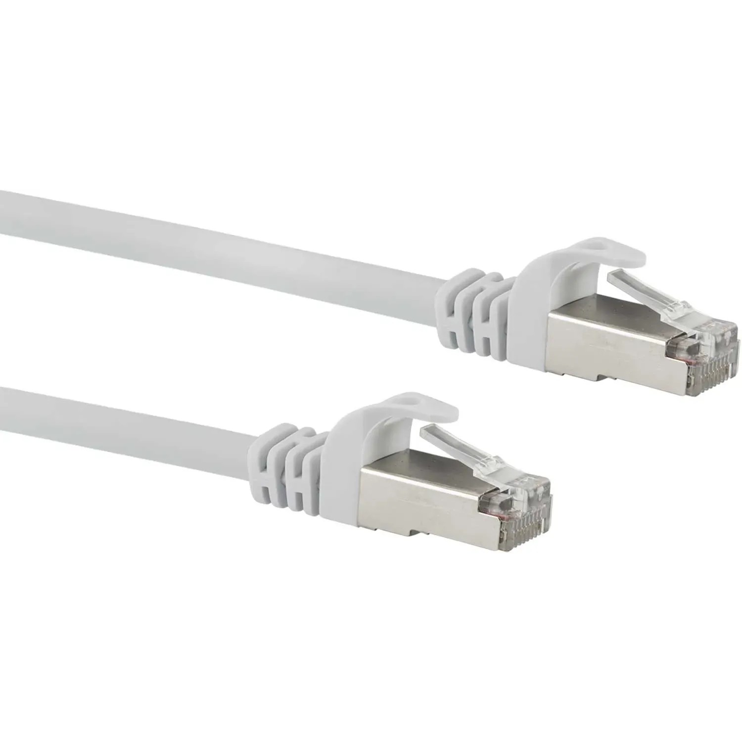 Weißes Schwaiger CAT 6 Netzwerkkabel mit RJ45 Stecker aus Metall.
