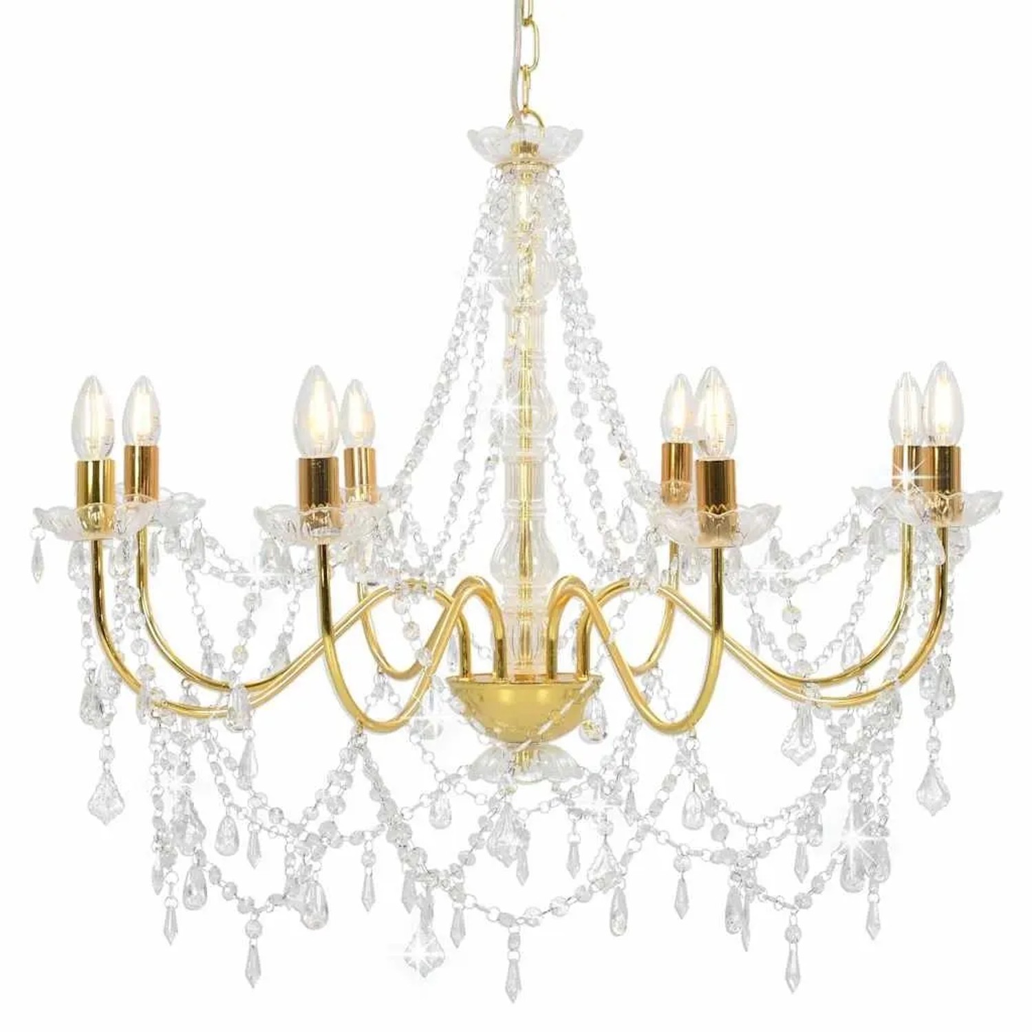 vidaXL Kronleuchter mit Perlen Golden 8 x E14-Fassungen 281607