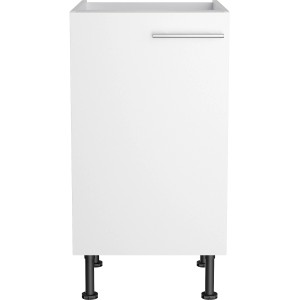 Weißer Optifit Spülenunterschrank Bengt932, 45 cm breit, mit Tür und Edelstahlgriff.