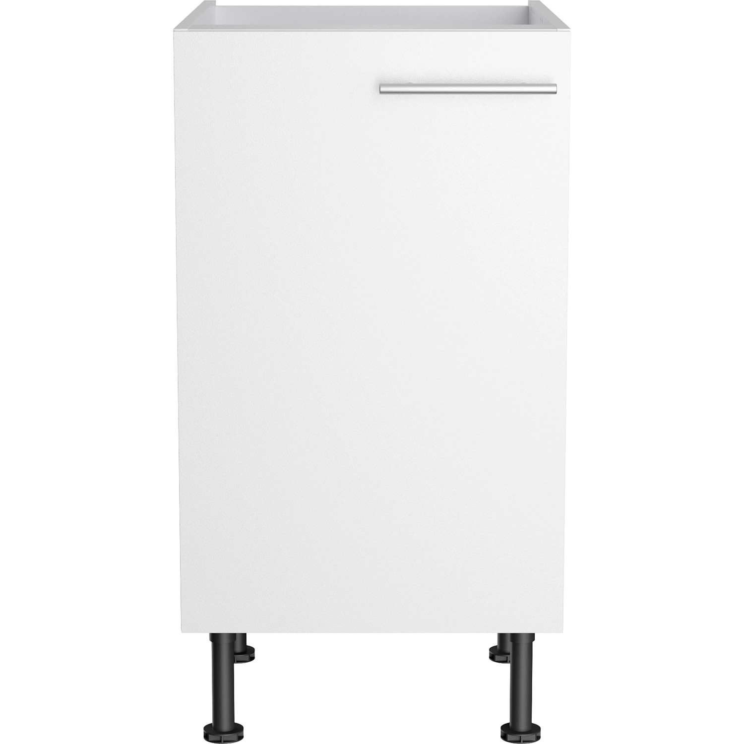 Weißer Optifit Spülenunterschrank Bengt932, 45 cm breit, mit Tür und Edelstahlgriff.