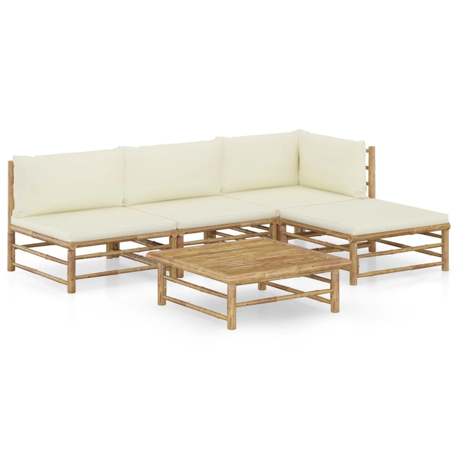 vidaXL 5-Tlg Garten-Lounge-Set mit Cremeweißen Kissen Bambus 3058191