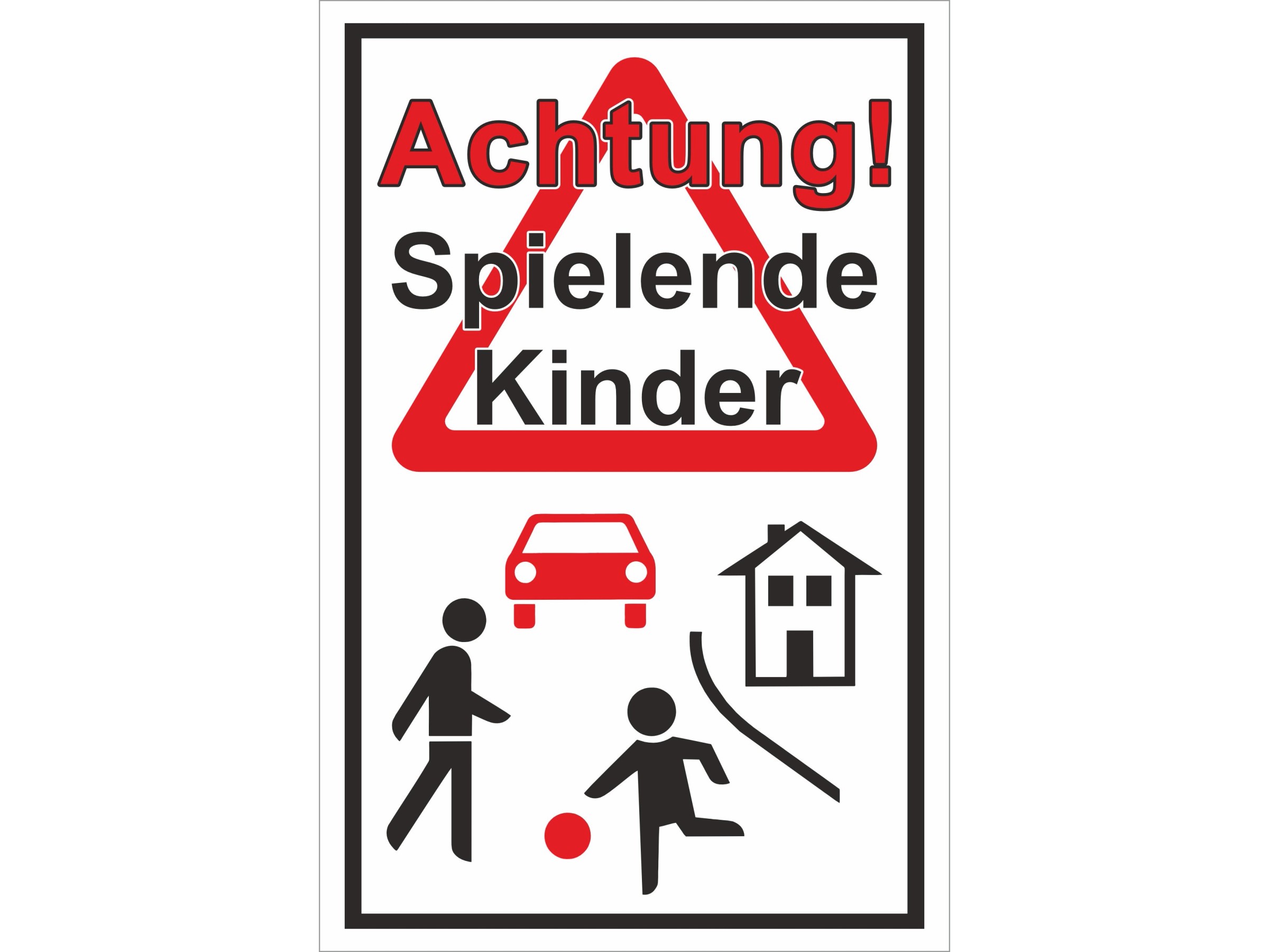 Achtung Spielende Kinder Schild, 40x30 Cm, Selbstklebend, Gelb/schwarz - Kein Bohren Nötig, Auffällige Warnung