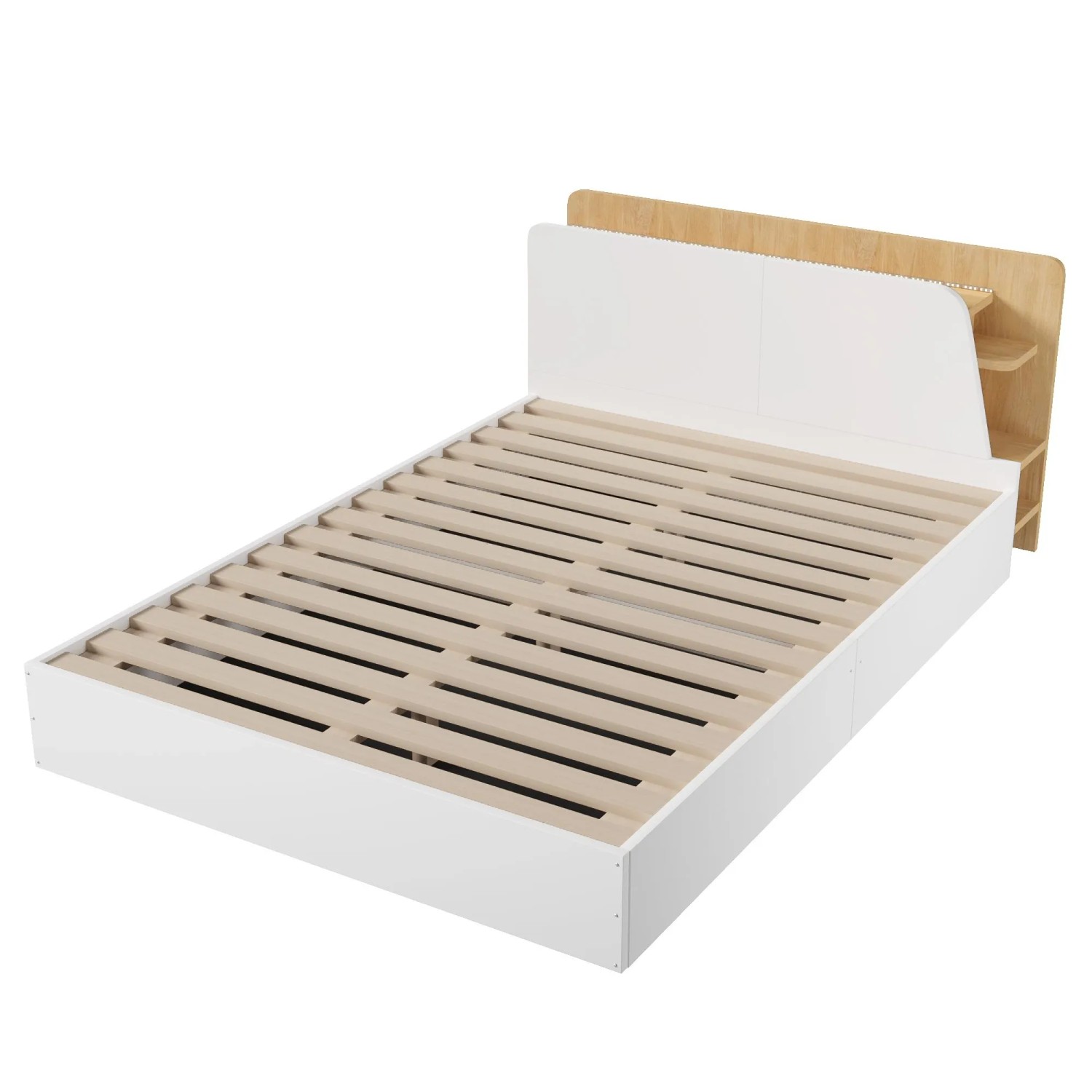 okwish Paneelbett 140x200cm mit LED Beleuchtung Schlafzimmer Weiß Natur ohne Matratze