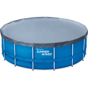 Summer Waves Poolabdeckung für Frame Pool (4,88 m) in Grau, schützt vor Schmutz und Laub.