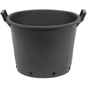 Schwarzer Floraworld Pflanzcontainer Comfort, 45 Liter, Ø 50 cm, mit Entwässerungslöchern.