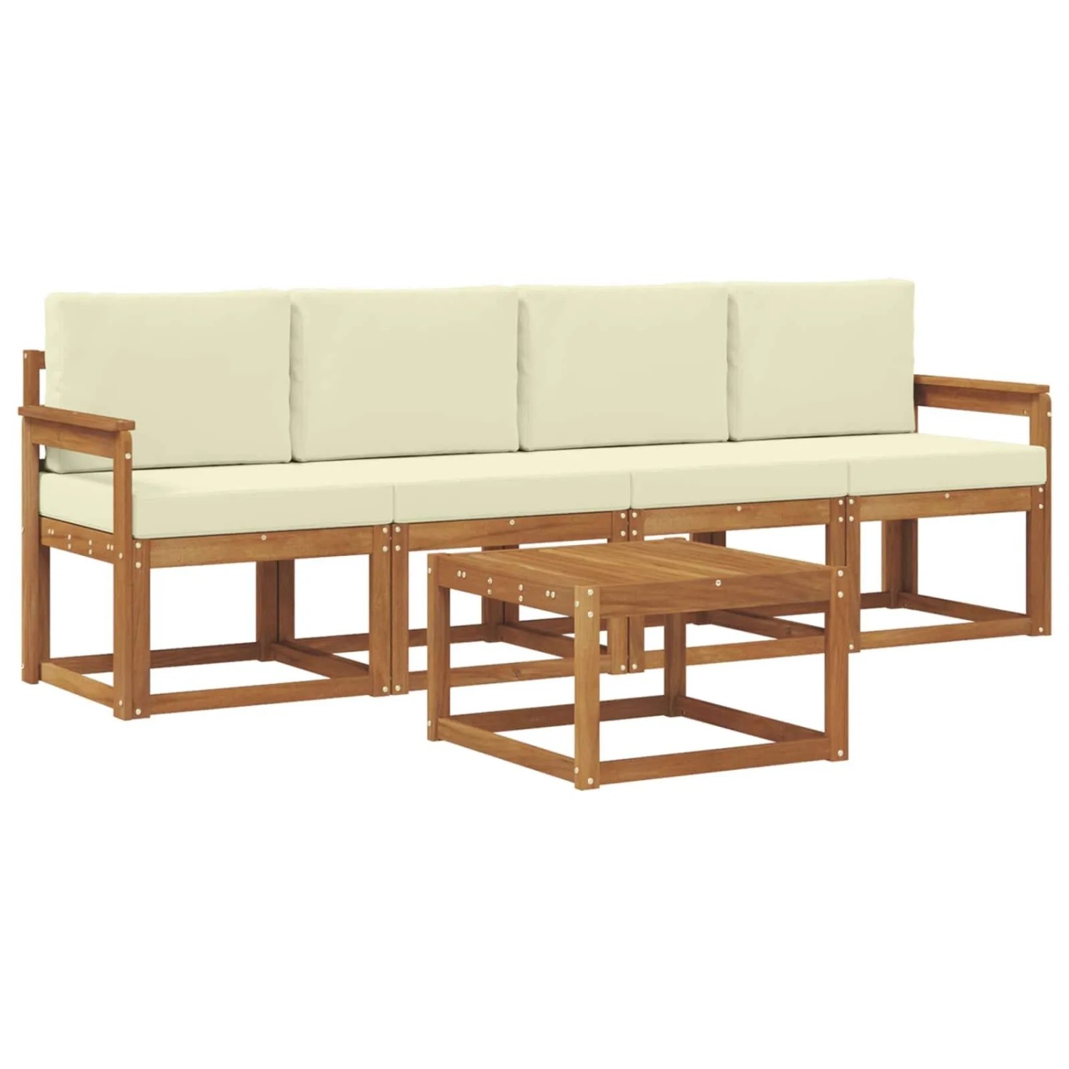 vidaXL Outdoor-Sofagarnitur mit Kissen 5 Stk Natur und Creme 3365963