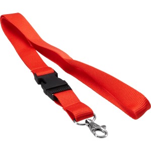 Rotes Schlüsselband mit Karabinerhaken für Schlüssel und Profilzylinder.