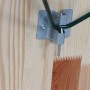 Detailaufnahme: Klappmechanismus der Fun Star Bierzeltgarnitur, Stahl grün, Holz natur.