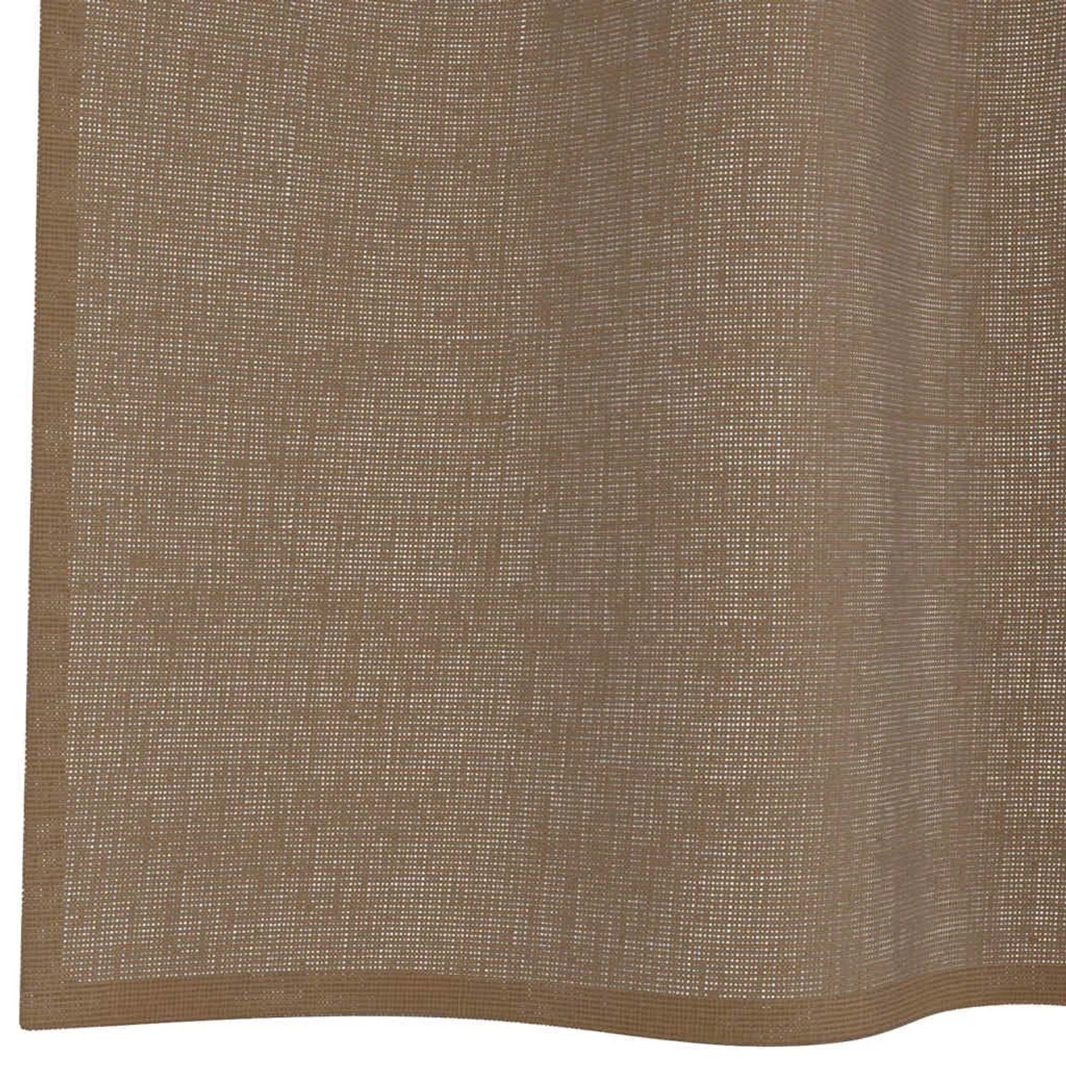 Hellbrauner Voile Fenstervorhang aus Polyester. Halbtransparentes Gewebe mit feiner Struktur.