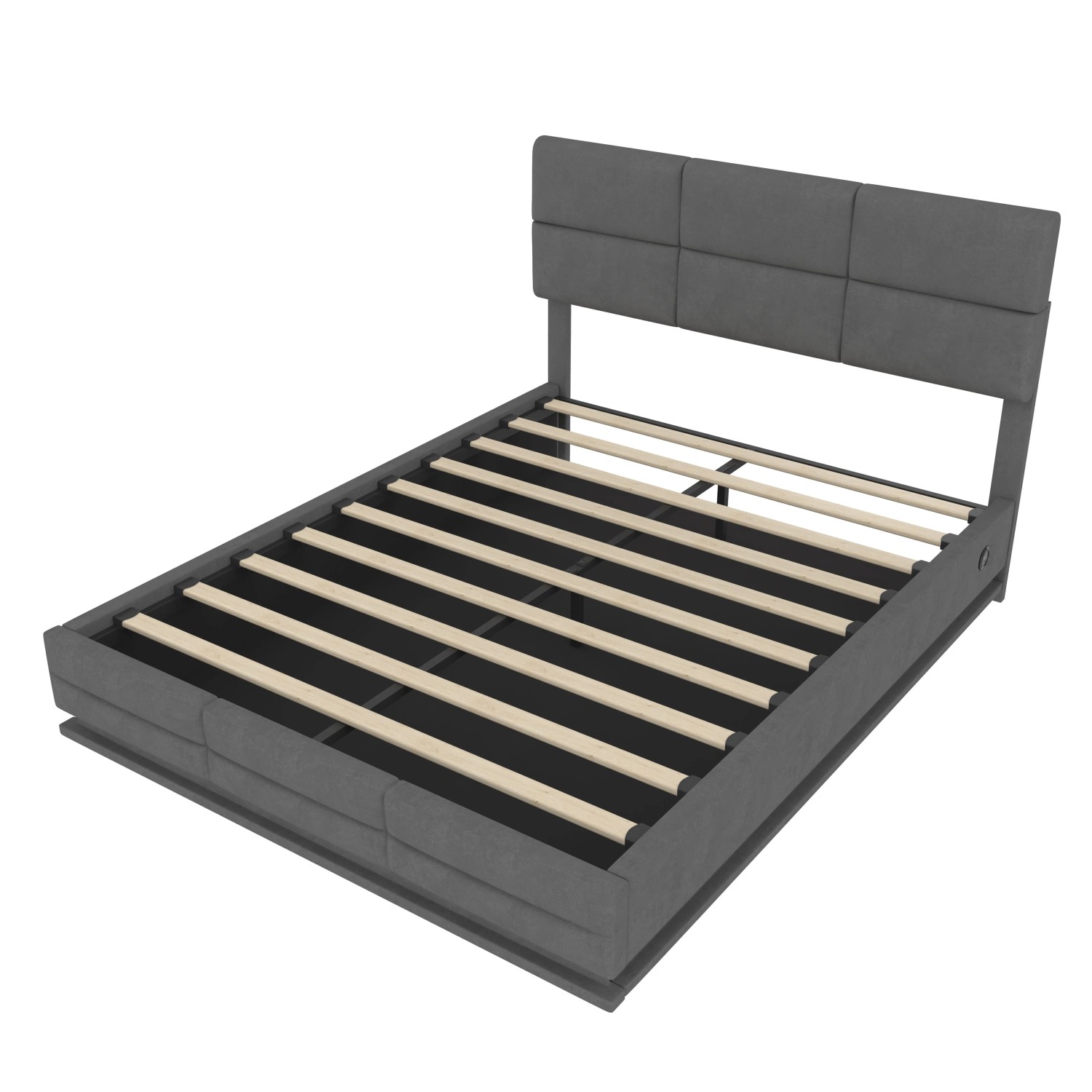 okwish Polsterbett 160x200cm mit LED USB C Hydraulik Stauraum Schlafzimmer Grau ohne Matratze