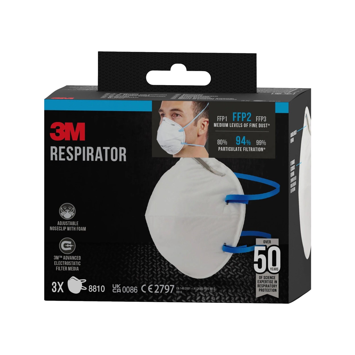3er-Pack 3M Atemschutzmaske FFP2 ohne Ventil, weiß. Schutz beim Schleifen & Sägen.