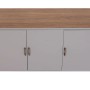 Graue MCW Kommode L84-3 mit Holzplatte, 3 Türen und Metallgriffen.