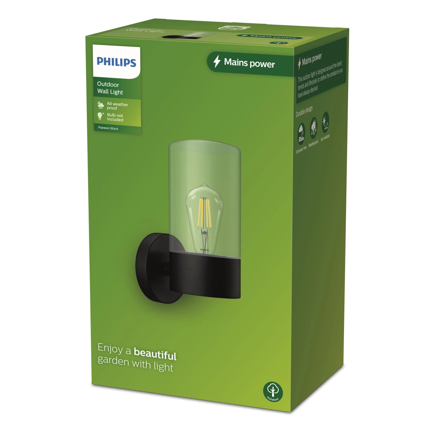Philips Flareon Außenwandleuchte, rund, max. 25W, exklusive Leuchtmittel, in schwarzer Verpackung.
