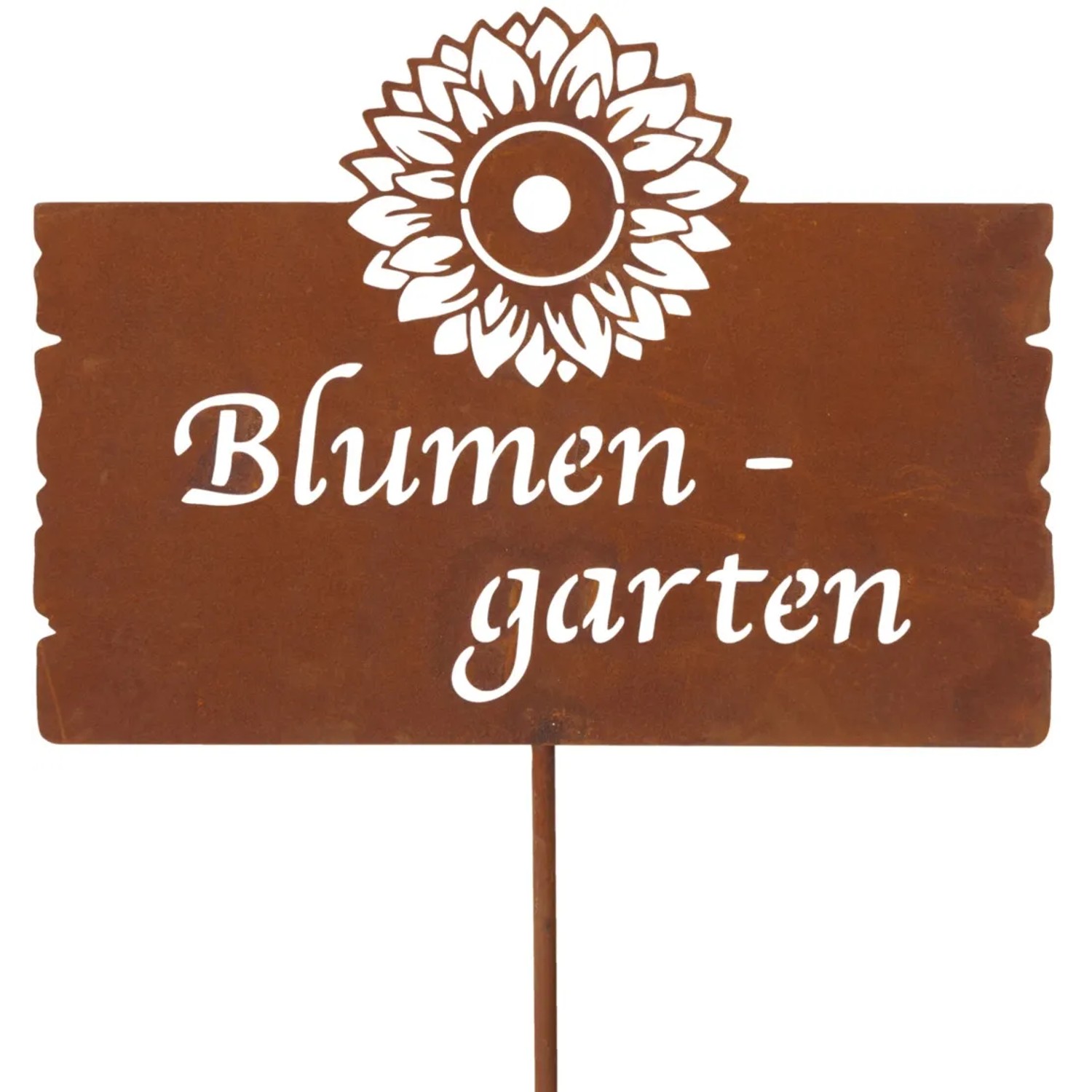 Boltze Gartenstab Garden Theresa mit Schriftzug "Blumen-garten" und Sonnenblume aus Metall.