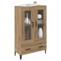 vidaXL Highboard Artisan-Eiche, 70x31x115cm, mit Glastüren und Schublade. Sideboard für Wohnzimmer.