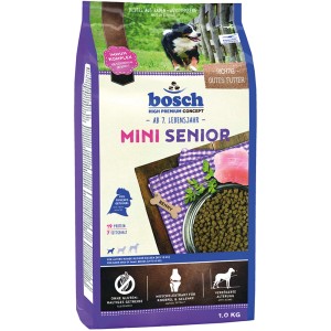 Bosch Mini Senior Hundefutter, 1kg Packung für kleine, ältere Hunde ab 7 Jahren.