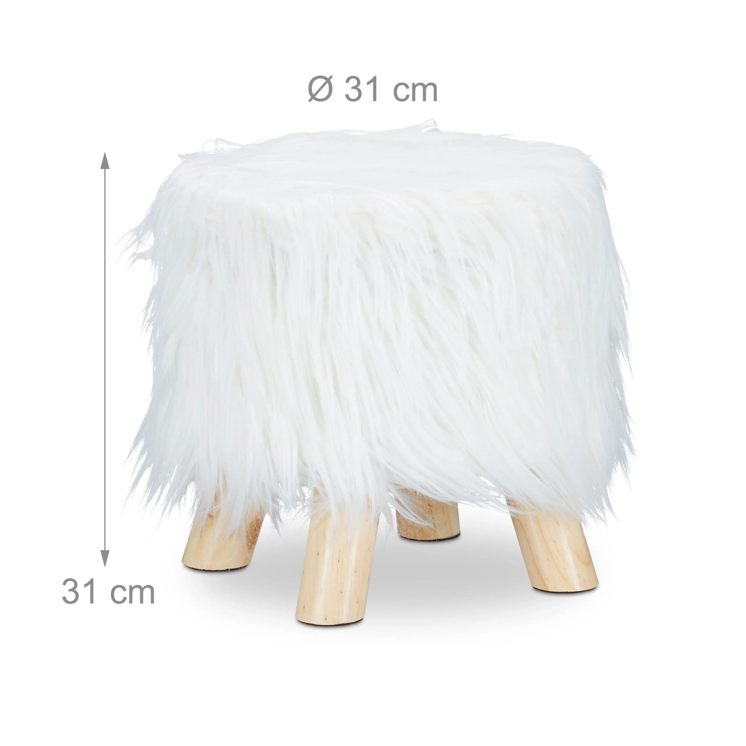 Relaxdays Dekohocker Kunstfell Kiefernholz Weiß Gepolstert 31 cm x 31 cm 1,7 kg_4