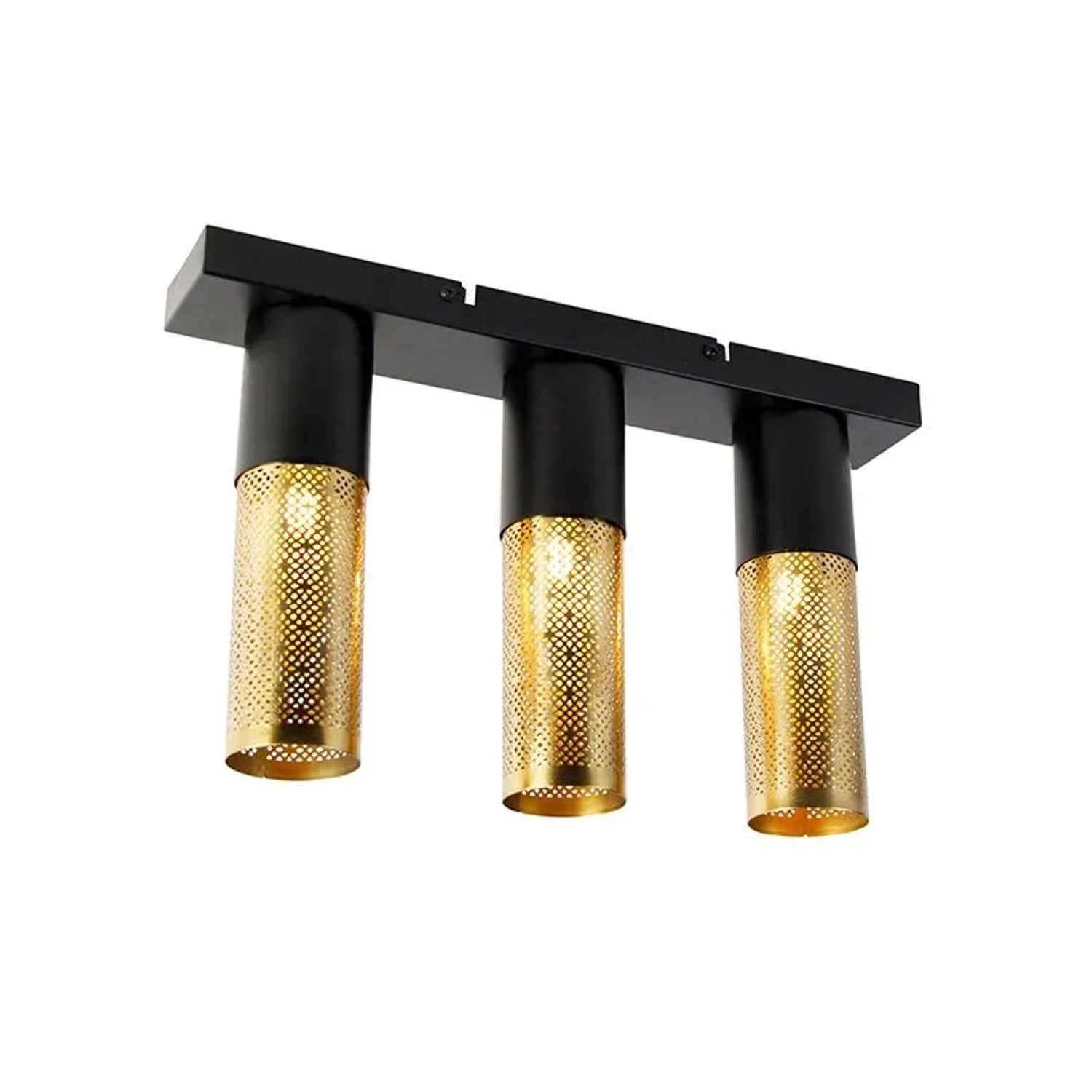 QAZQA Industrielle Deckenlampe Schwarz mit Goldenem Länglichem 3 Licht Raspi
