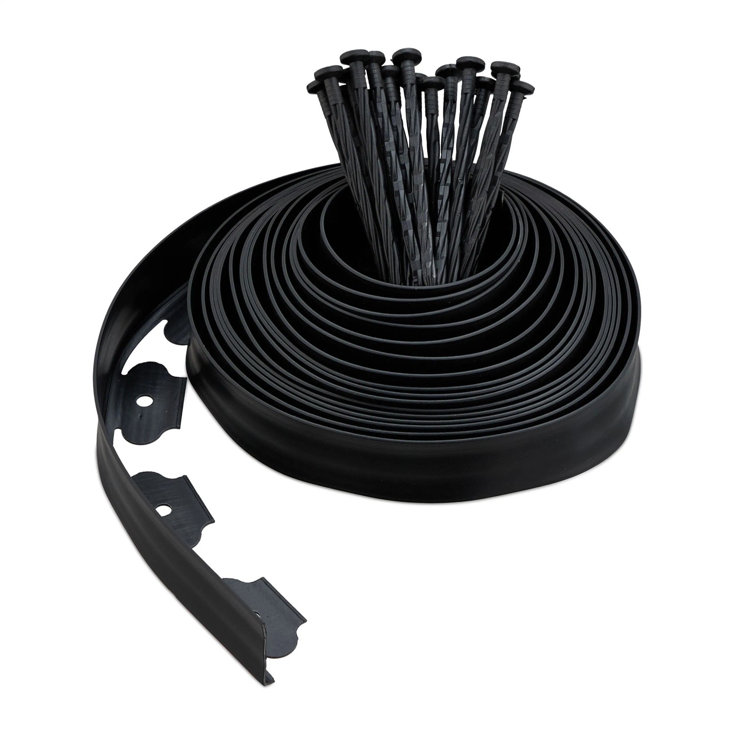 Relaxdays Rasenkante Kunststoff Schwarz mit Erdanker 10 m 1,7 kg