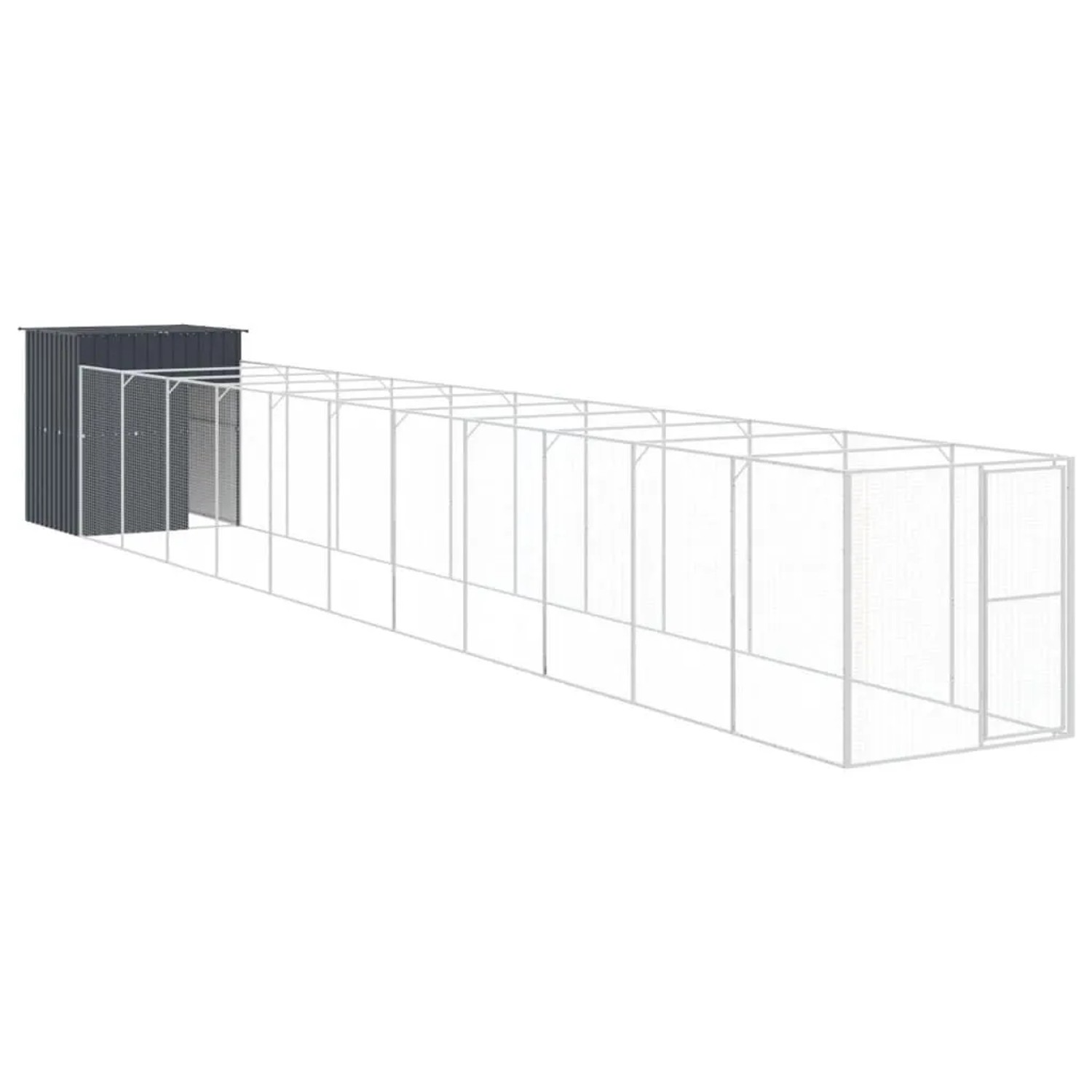 vidaXL Hundehütte mit Auslauf Anthrazit 165x1271x181 cm Stahl Verzinkt 3189103