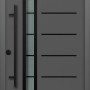 Moderne Splendoor Sicherheits-Haustür Berlin Prime RC2 in Anthrazit mit Glasausschnitt und Edelstahlgriff.