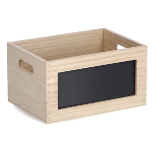 Naturfarbene Zeller Allzweckkiste aus Holz mit Griffen und schwarzem Beschriftungsfeld.