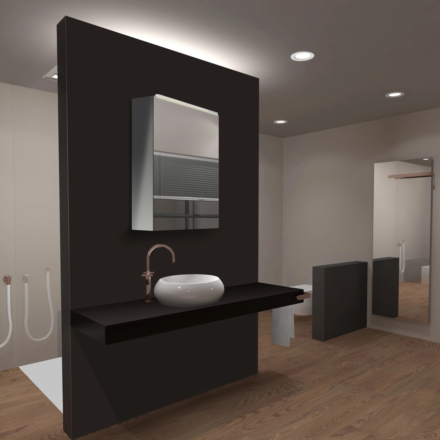 DSK Spiegelschrank Aluminio Vegas, alufarben, 50 cm breit, mit Beleuchtung im modernen Badezimmer.