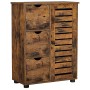 Songmics Badezimmerschrank Hanis, braunes Bad-Standregal mit 3 Schubladen und Tür.