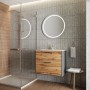 Vicco Badmöbel-Set Lanco in Anthrazit/Goldkraft Eiche mit Waschbecken und zwei Schubladen.
