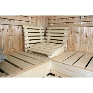 Karibu Kopfstützen Premium Set, 3 naturbelassene Kopfstützen aus Holz für die Sauna.