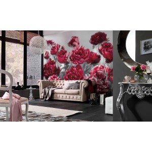 Komar Vlies Fototapete Temptation mit roten Blüten, 400x260 cm.