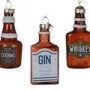 3er Set Christbaumschmuck aus Glas, 11 cm, in Flaschenform: Whiskey, Gin, Cognac. Braune Spirituosen-Anhänger.