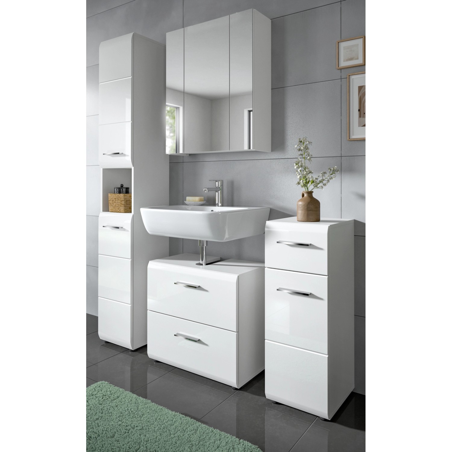 Inn.Furn Badmöbel Set in Weiß Hochglanz 4-teilig 150 cm Cover günstig online kaufen