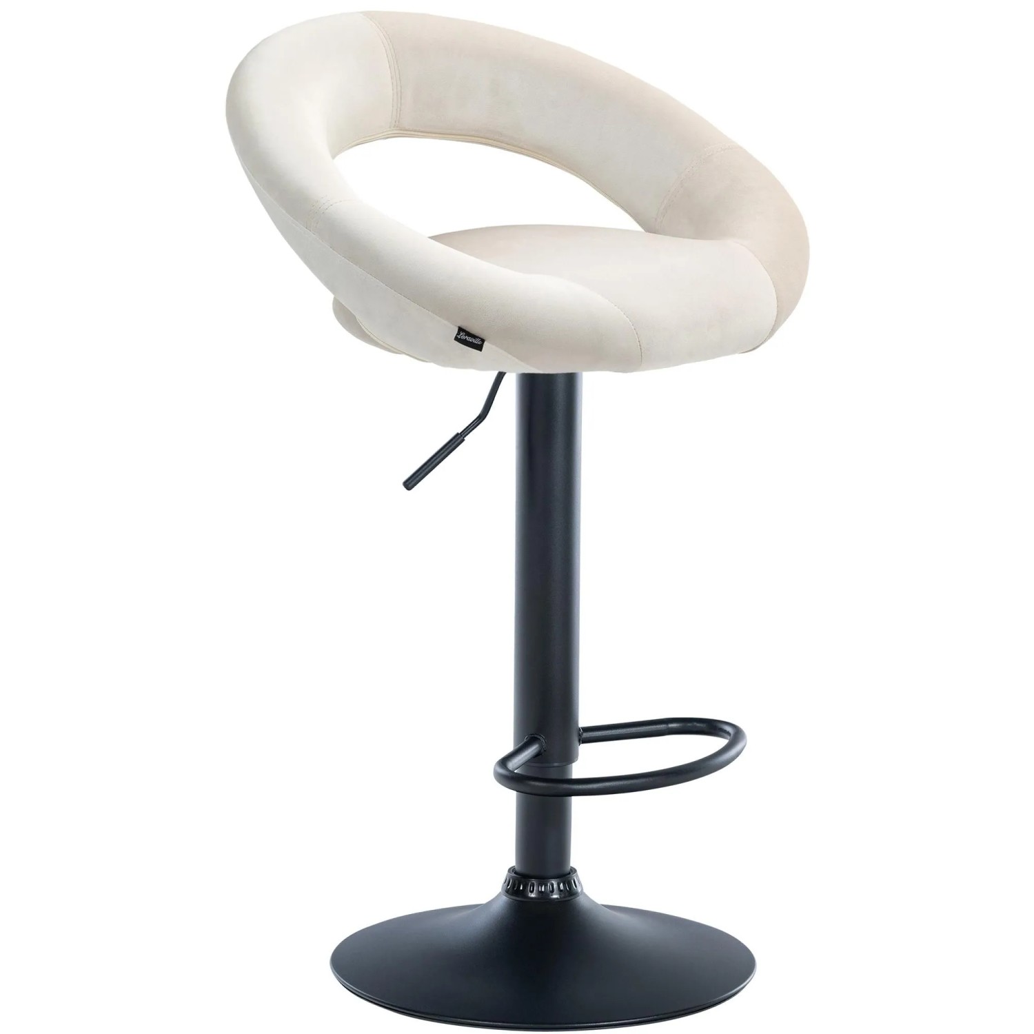 DELUKE Barhocker MEKIM Samt Creme 53x47x80cm Schwarz Barstuhl Höhenverstellbar Mit Lehne Drehbar Tresenhocker Tresenstuhl