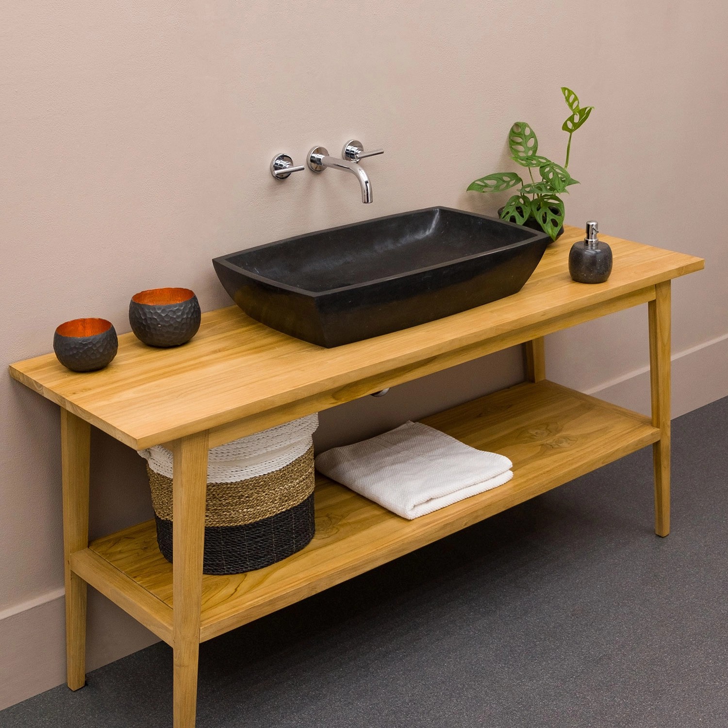 Wohnfreuden Andesit Waschbecken Mara 70 cm Schwarz_2