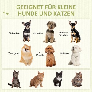 Geeignet für kleine Hunde und Katzen: Illustration verschiedener Rassen.