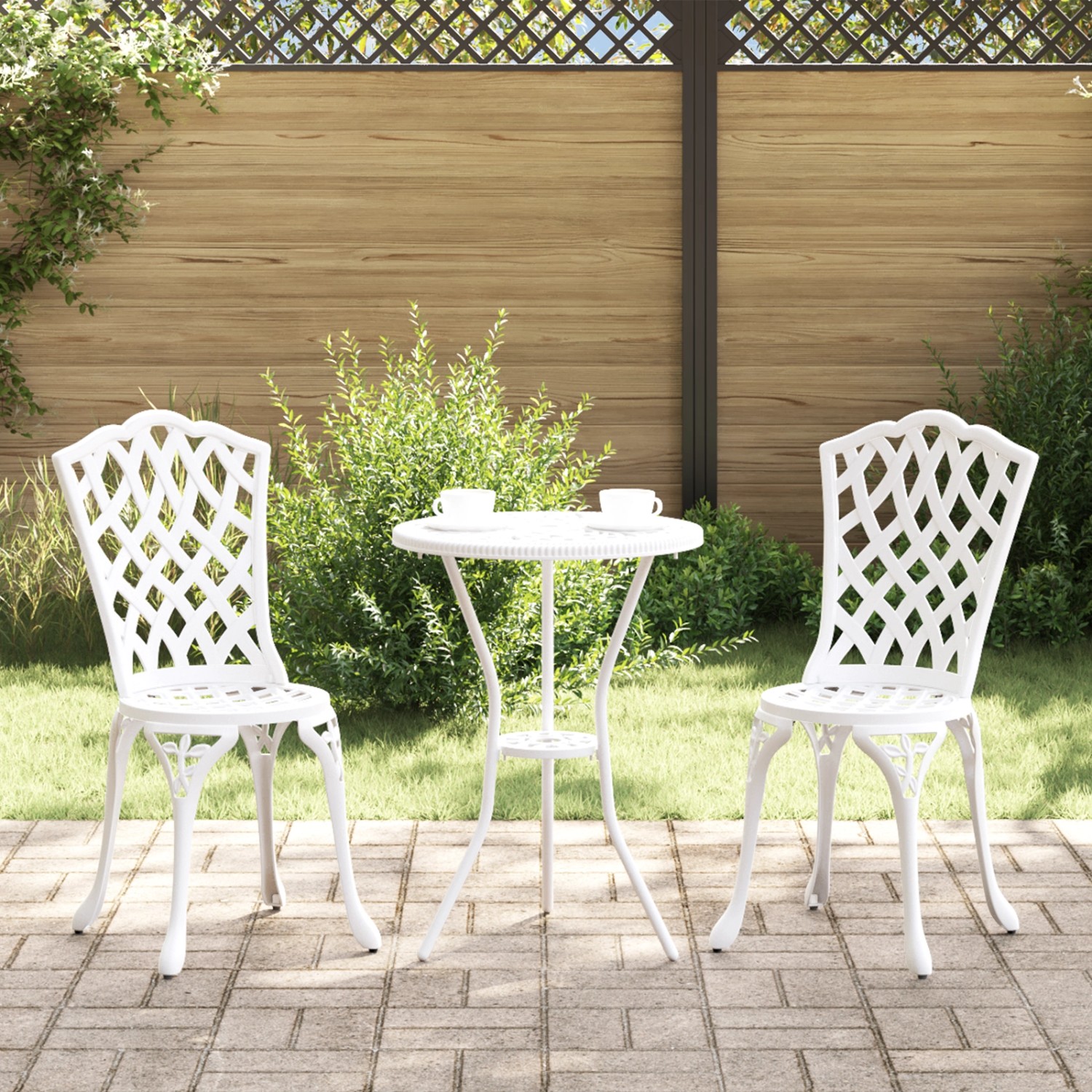 Weißes 3-tlg. vidaXL Garten Bistro Set aus Aluminium für Terrasse und Garten.