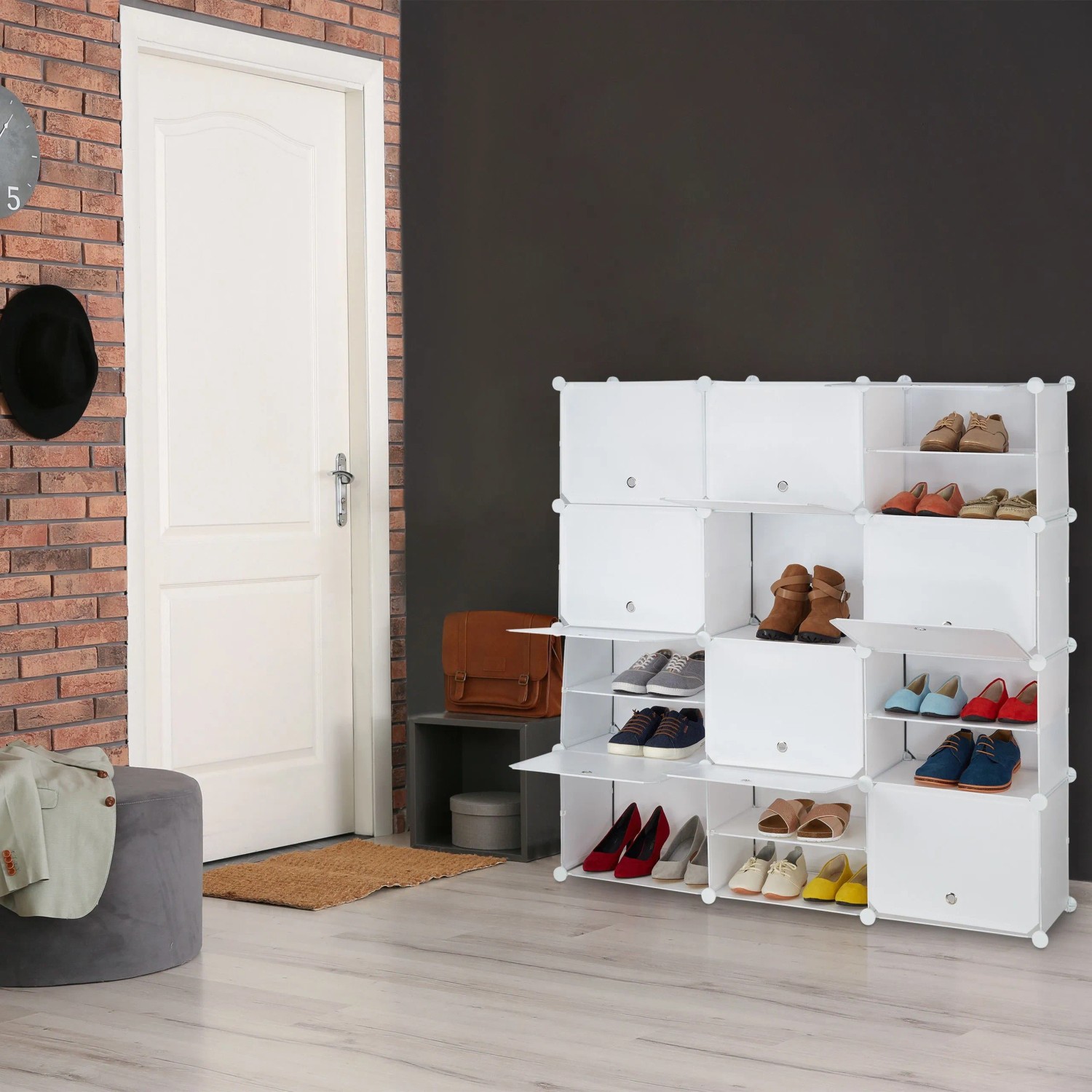 Relaxdays Schuhschrank Kunststoff Metall Weiß Stecksystem 24 Fächer 125 cm x 125 cm x 32 cm 10,5 kg_2
