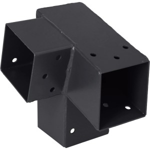 Anthrazitfarbener 75° Steckverbinder mit 3 Enden (71x71) für Holzkonstruktionen.