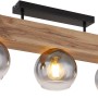 Globo Moitas Deckenleuchte, 3-flammig, schwarz matt, Rauchglas, Holzoptik, 65 cm breit.