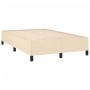 Boxspringbett creme, 120x190 cm, Stoffbezug. Bettrahmen mit Lattenrost und schwarzen Füßen.