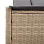 Detailaufnahme: Beige Doppel-Sonnenliege aus Poly Rattan mit grauen Auflagen.