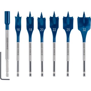 Bosch Expert Selfcut Flachfräsbohrer-Set, 7-teilig, Ø 16-32 mm, für schnelles Bohren in Holz.