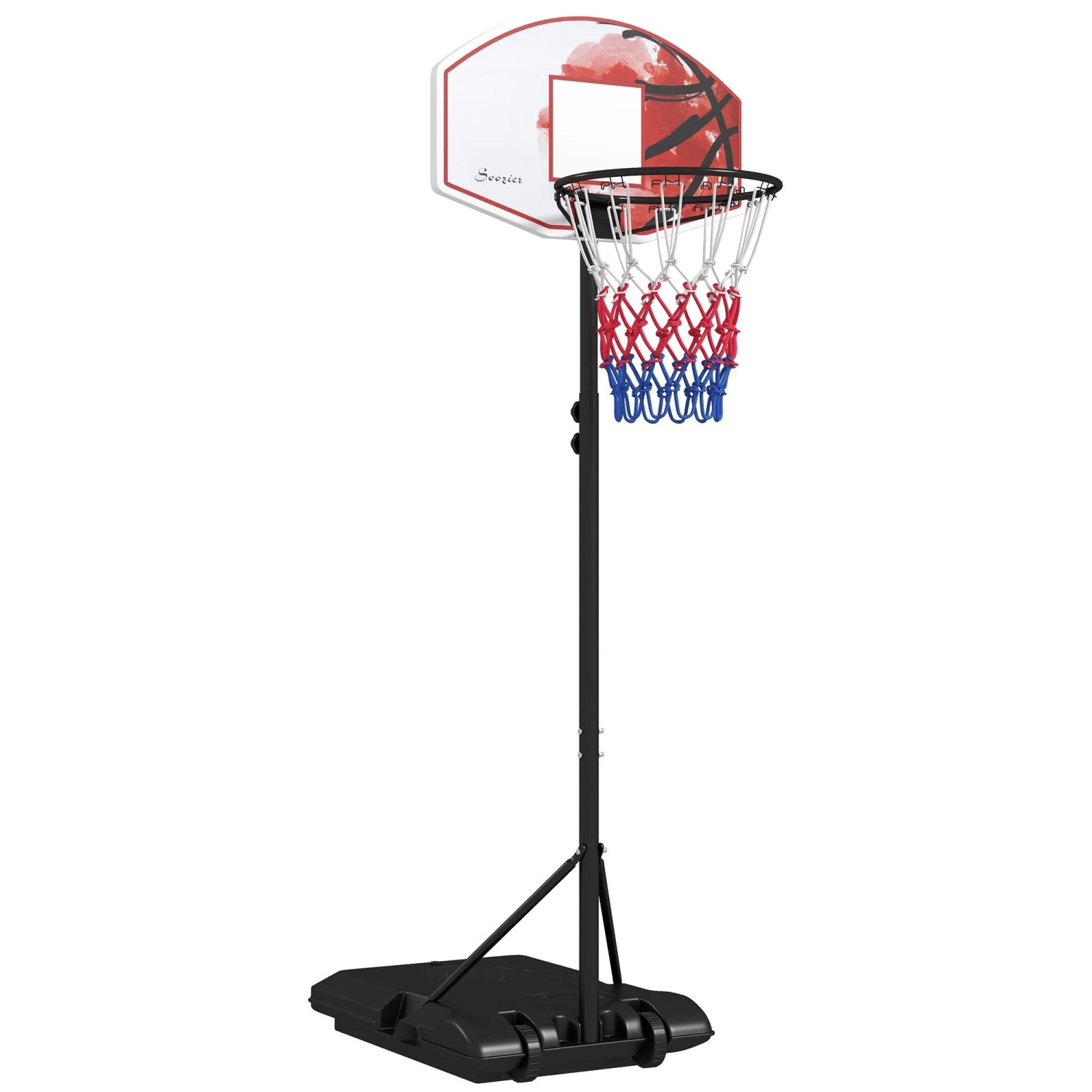 SPORTNOW Basketballständer Ständer, 179-209 cm höhenverstellbar, mit Rollen, Standfuß (Basketballanlage, 1-St., Basketballkorb), Outdoor, Stahl, Mehrfarbig
