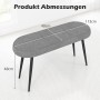 Graue Polsterbank mit schwarzen Metallbeinen. Abmessungen 113x40x48 cm für Flur & Eingangsbereich.